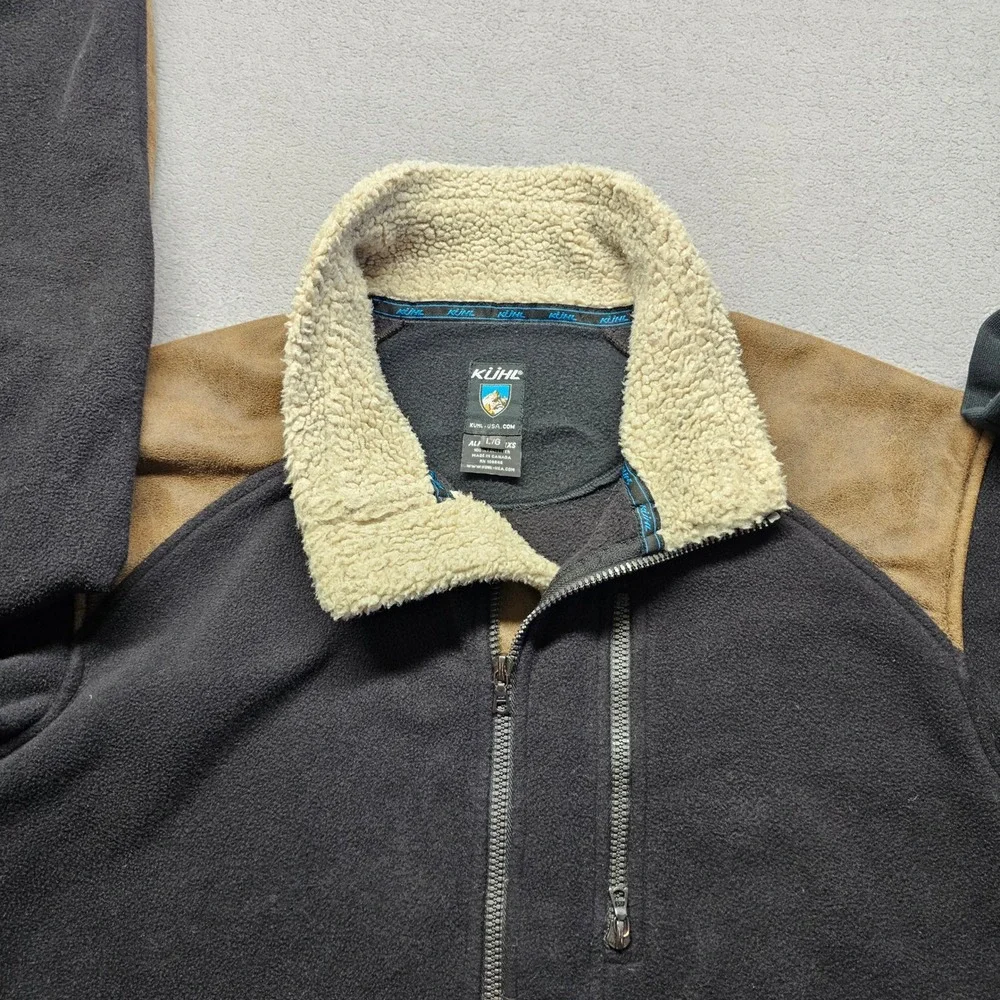 Kuhl Alpenwurxs Fleece Jacket Mens L Black Brown Full Zip Sherpa Collar Outdoor